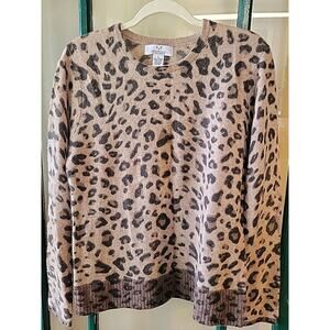 Cashmere Women's Sweater XL Leopard Print Old-money Earthtone Cozy Preppy Y2K